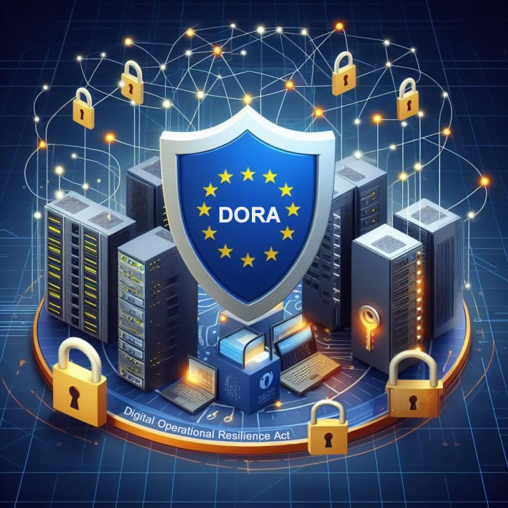 Logo mit Sicherheitsschlössern um IT-Geräte
