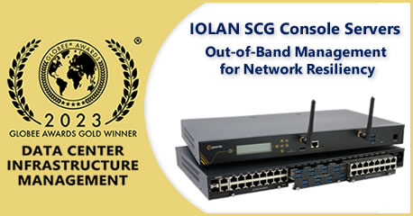 Gold Globee® Award Logo für Infrastrukturmanagement in Rechenzentren mit IOLAN SCG Console Servern, die Out-of-Band-Management für Netzwerkstabilität bieten