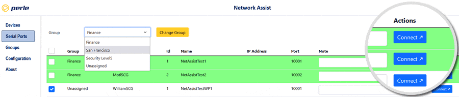 Network-Assist-Screenshot, auf dem die Schaltfläche „Verbinden“ hervorgehoben ist